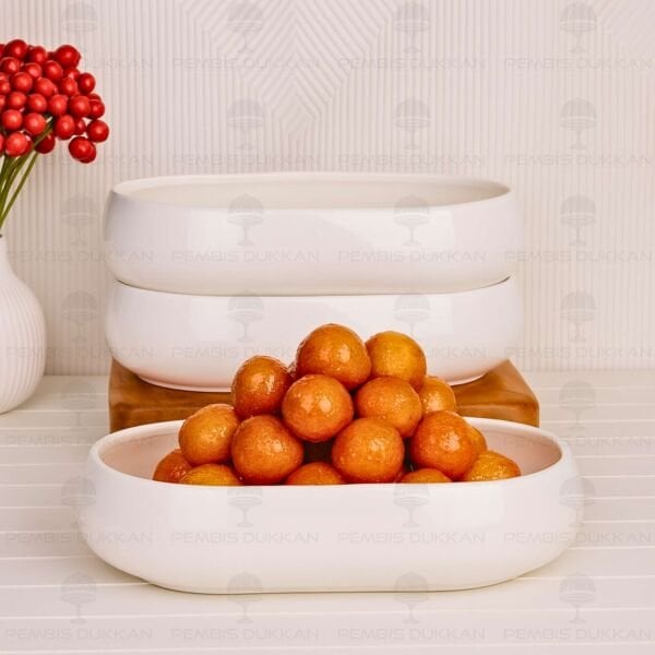 1 ADET VENTO Mien OVAL PORSELEN MASA ORTASI DERİN SALATA & MEZE SERVİS (25075)