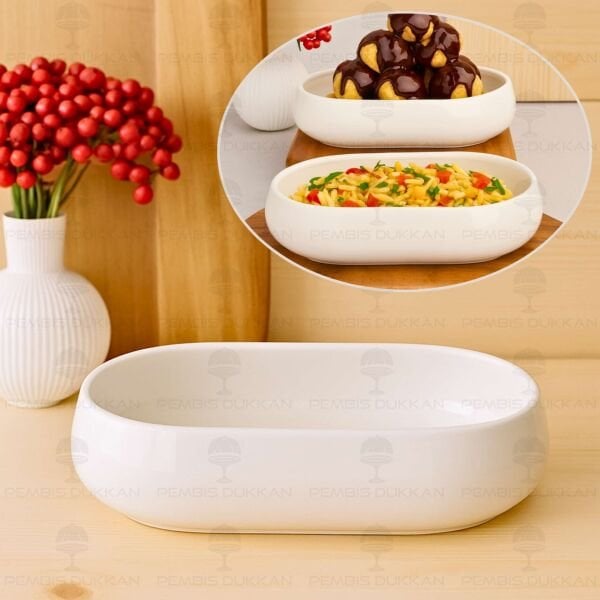 1 ADET VENTO Mien OVAL PORSELEN MASA ORTASI DERİN SALATA & MEZE SERVİS (25075)