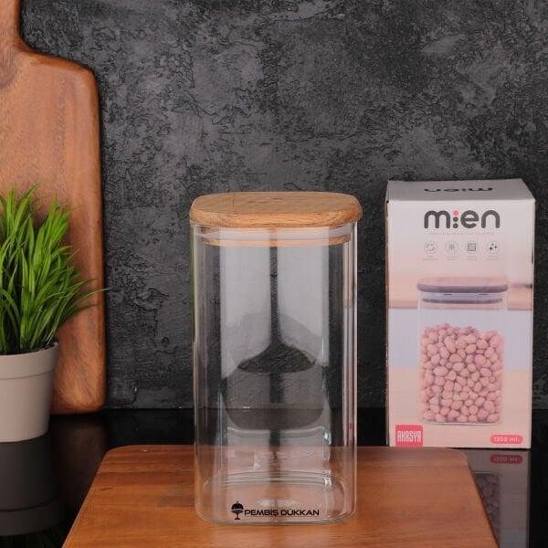 1  ADET KARE AKASYA KAPAKLI KAVANOZ 1350ML (BOR-056)