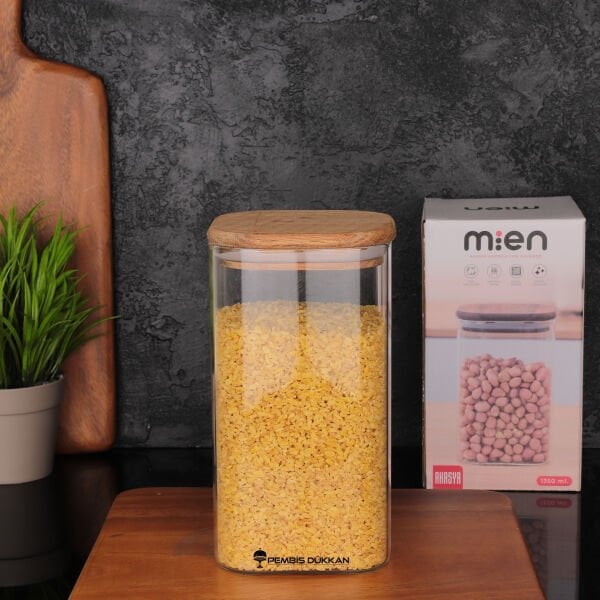 KAREN 1350ML AKASYA KAPAKLI, DÜZ KAVANOZ (BOR056)