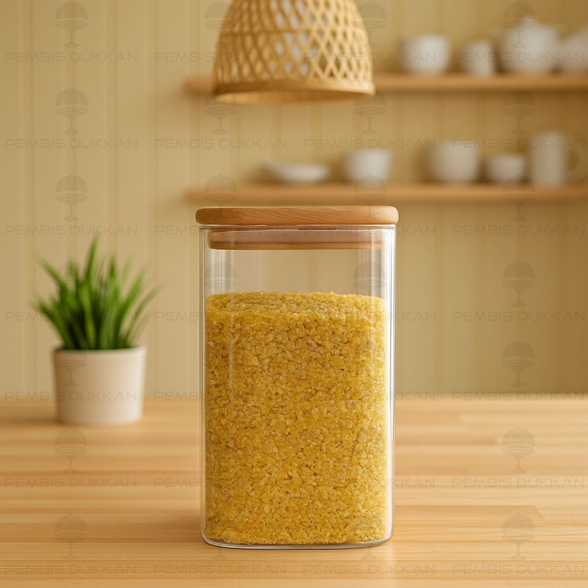 KAREN 1350ML AKASYA KAPAKLI, DÜZ KAVANOZ (BOR056)