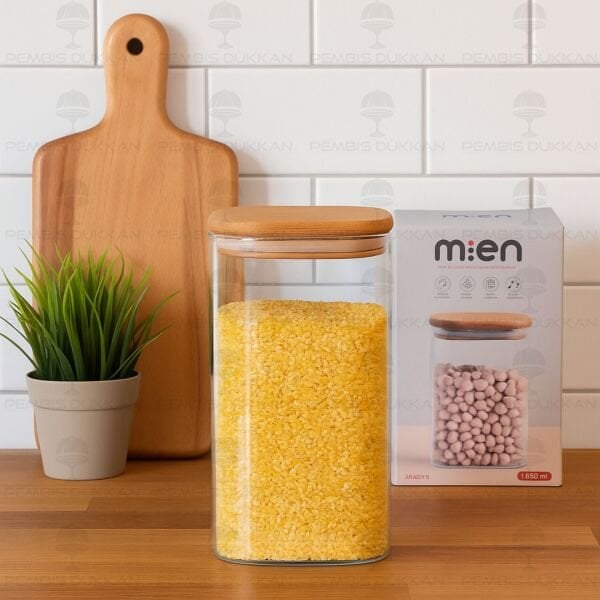 KAREN 1350ML AKASYA KAPAKLI, DÜZ KAVANOZ (BOR056)