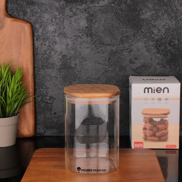 KAREN 1050ML AKASYA KAPAKLI, DÜZ KAVANOZ (BOR055)