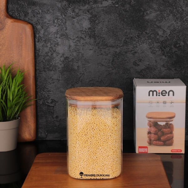 1  ADET KARE AKASYA KAPAKLI KAVANOZ 1050 ML (BOR-055)
