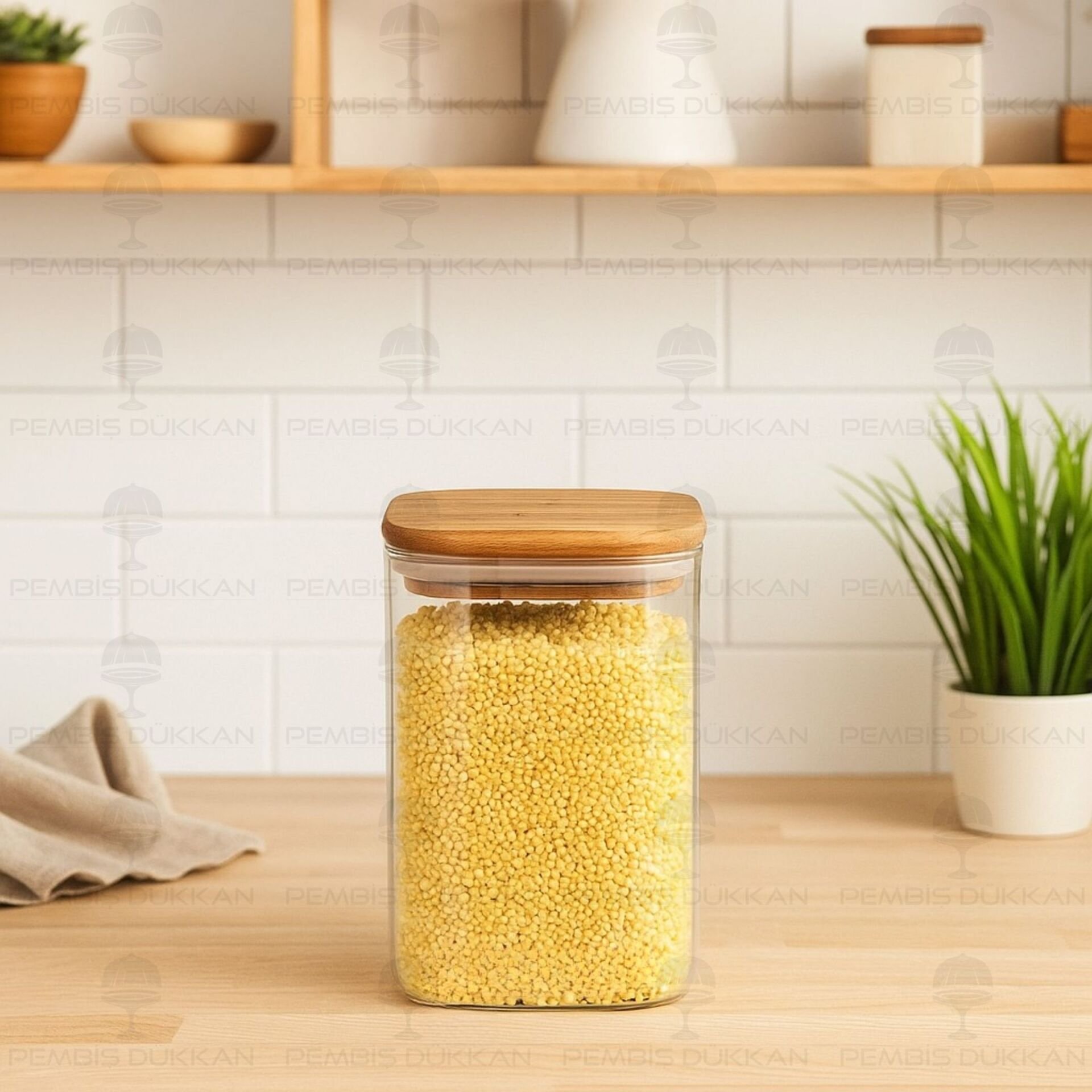 KAREN 1050ML AKASYA KAPAKLI, DÜZ KAVANOZ (BOR055)