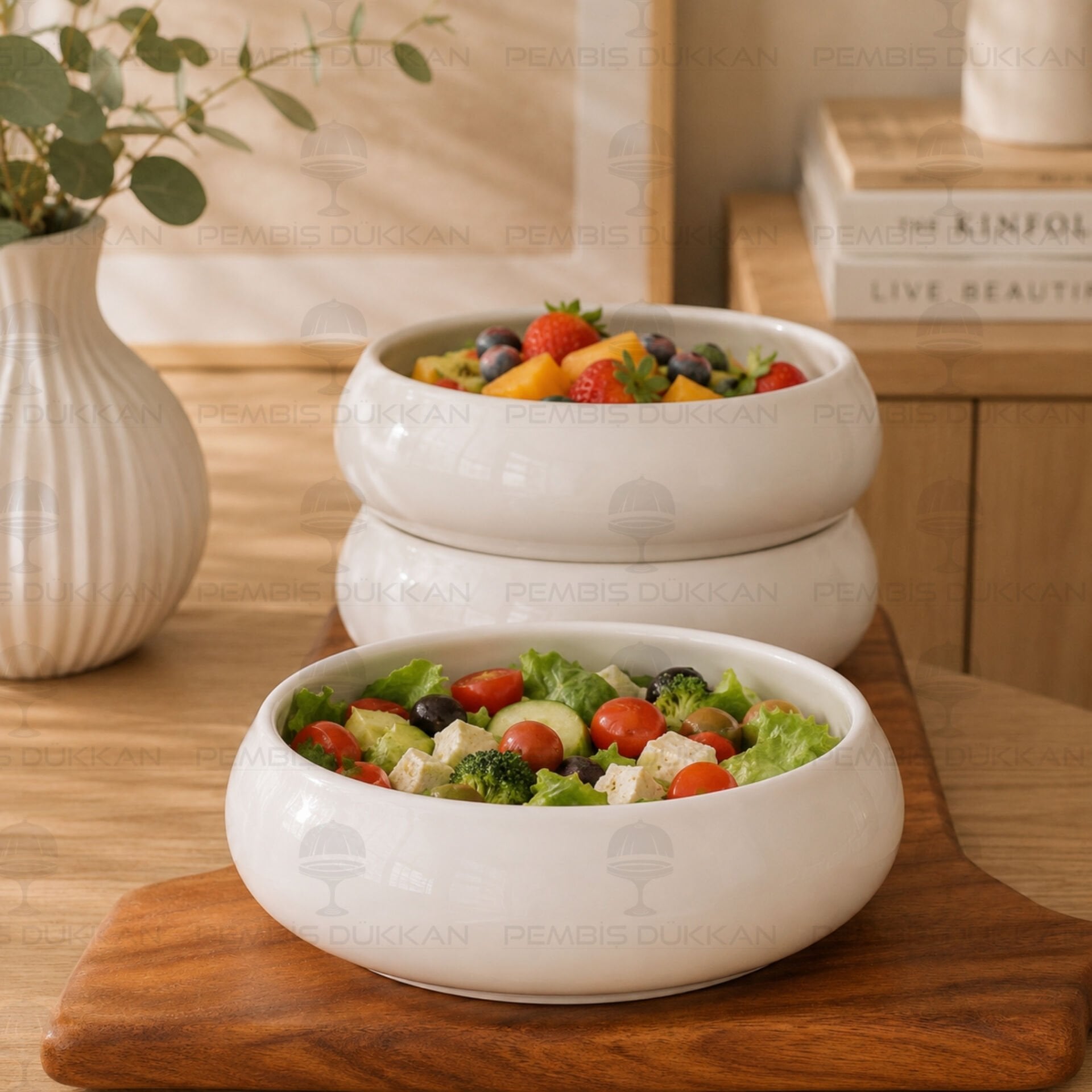 1 ADET VENTO Mien 22CM PORSELEN DERİN MASA ORTASI SALATA & MEZE SERVİS (25064)