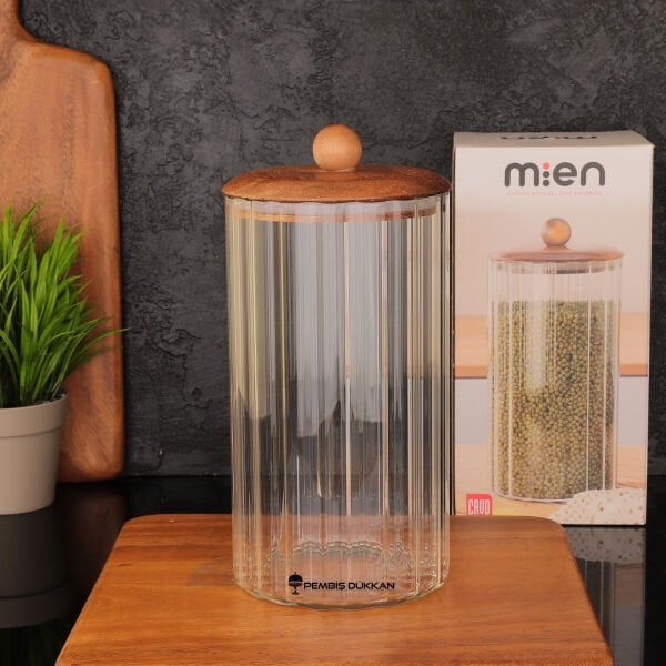1 ADET 1550ML TOP UÇLU  AKASYA KAPAKLI ÇİZGİLİ KAVANOZ (BOR-086)