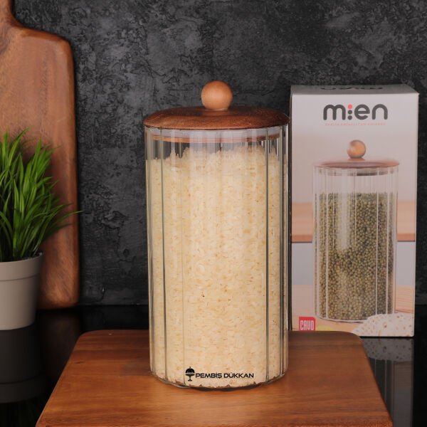 Cavo 1550ml Akasya Kapaklı, Top Uçlu Çizgili Kavanoz (Bor086)