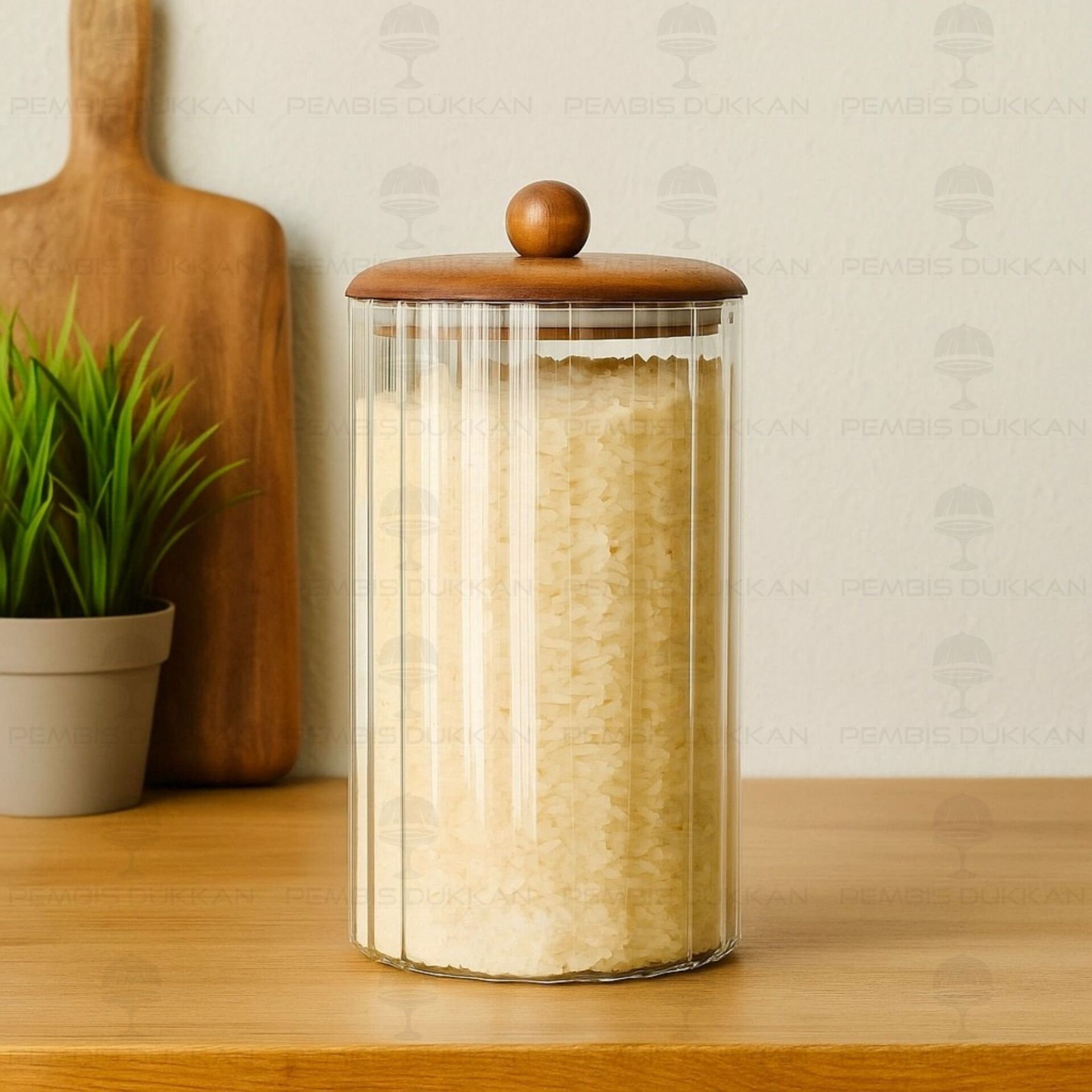 CAVO 1550ML AKASYA KAPAKLI, TOP UÇLU ÇİZGİLİ KAVANOZ (BOR086)