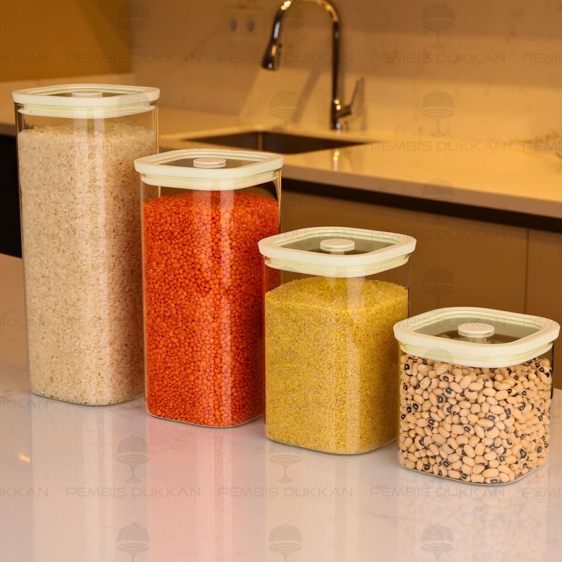 4LÜ KREM SNUG TEZGAH ÜSTÜ KAVANOZ SET (6226-6227-6228-6229)