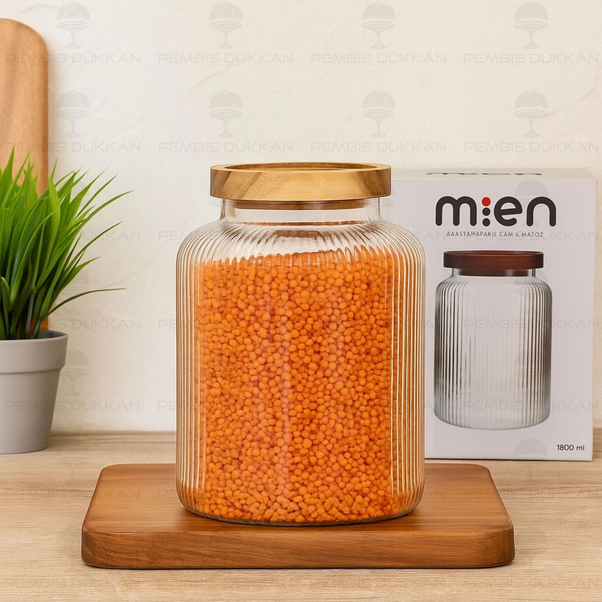 Cure 1800ml Akasya Kapaklı, Sık Çizgili Kavanoz (1s12)