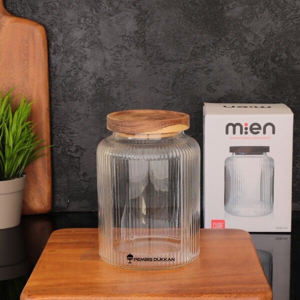 Cure 1200ml Akasya Kapaklı, Sık Çizgili Kavanoz (1s11)