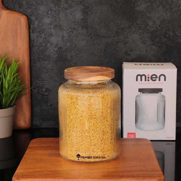 CURE 1200ML AKASYA KAPAKLI, SIK ÇİZGİLİ KAVANOZ (1S11)