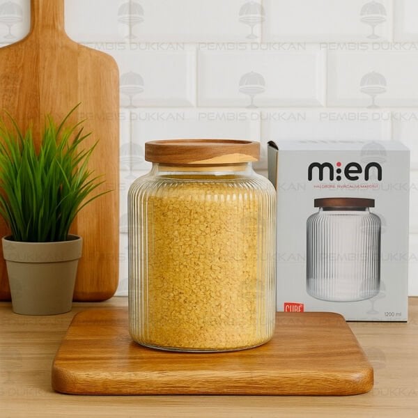 CURE 1200ML AKASYA KAPAKLI, SIK ÇİZGİLİ KAVANOZ (1S11)