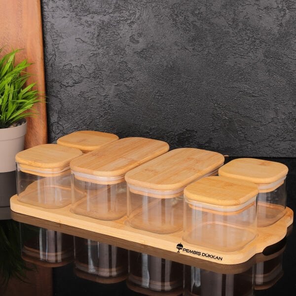 6LI BAMBU KAPAKLI TEPSİLİ KAHVALTILIK (BOR 045)