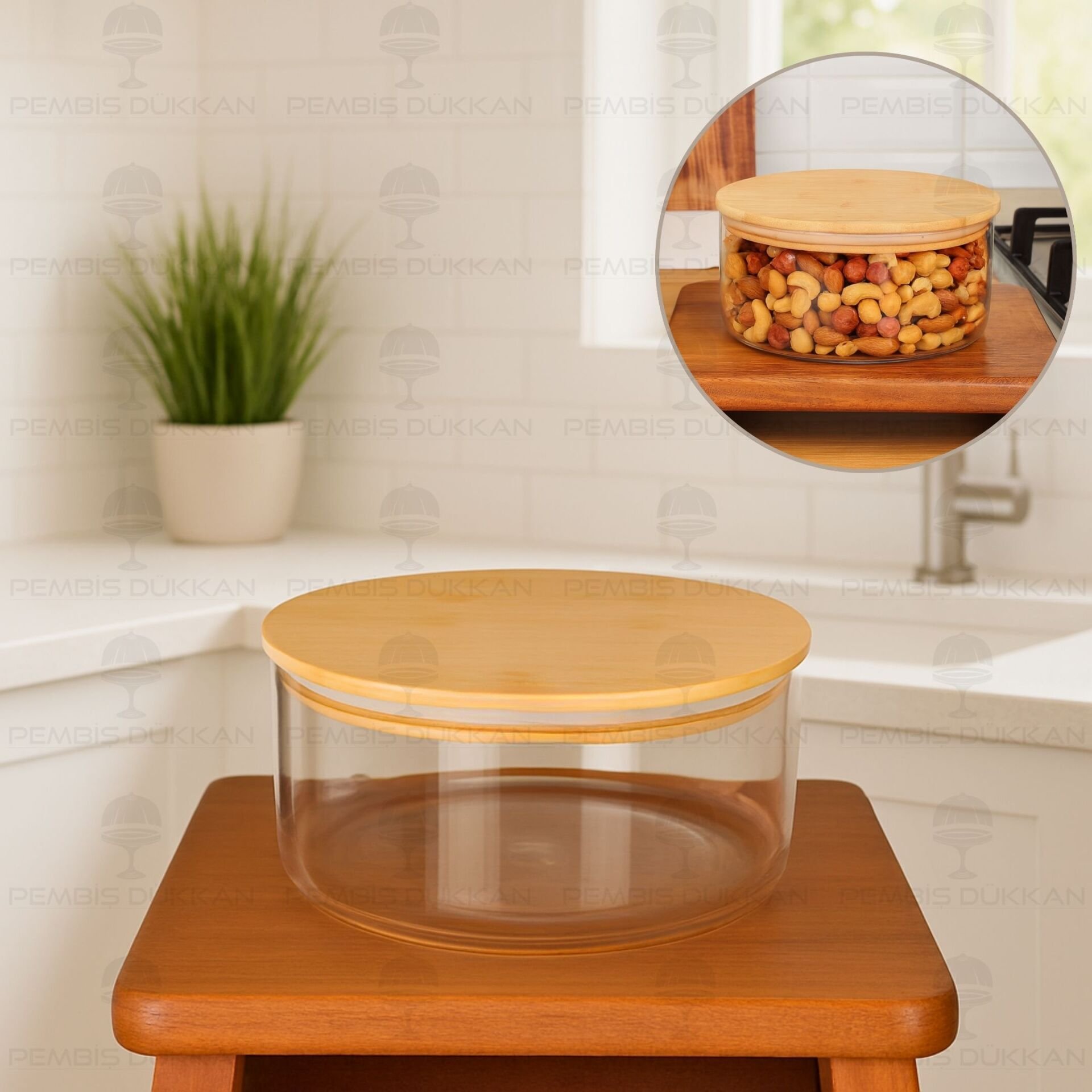 PİNO BAMBU KAPAKLI, BOROSİLİKAT CAM KASE (1J28)