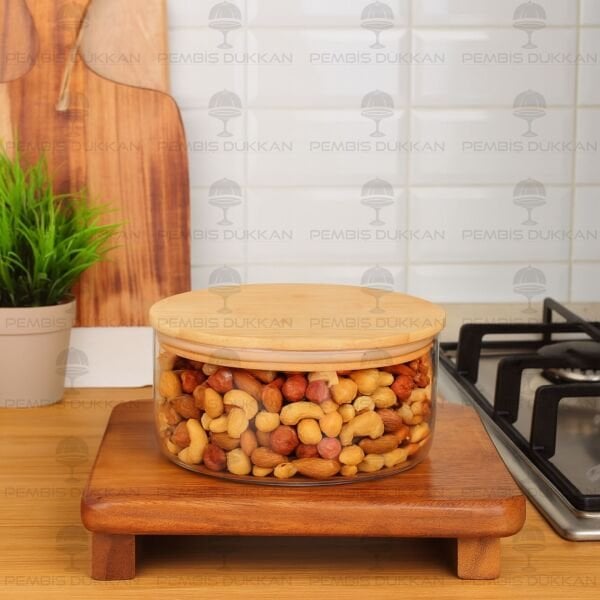 PİNO BAMBU KAPAKLI, BOROSİLİKAT CAM KASE (1J28)