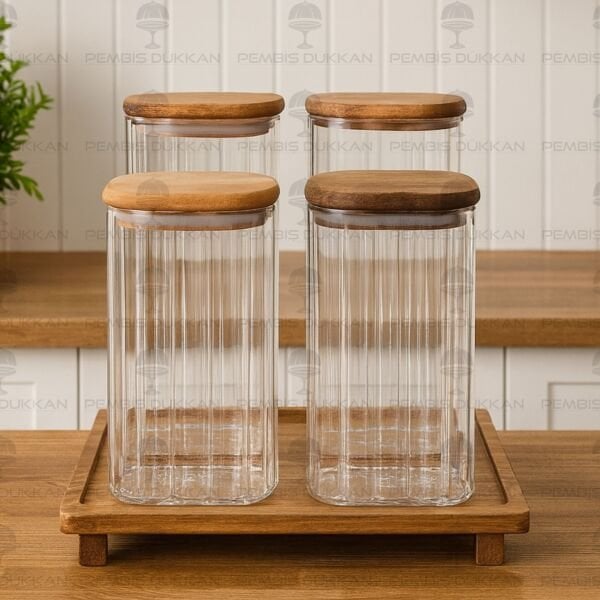 4LÜ VERA TEZGAH ÜSTÜ KAVANOZ KOMBİN SET (BOR064-065-8B70)