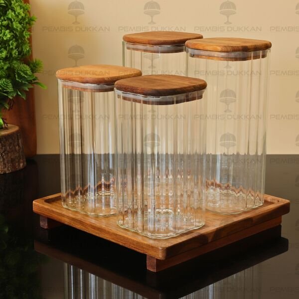 4LÜ VERA TEZGAH ÜSTÜ KAVANOZ KOMBİN SET (BOR064-065-8B70)