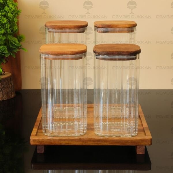 4LÜ VERA TEZGAH ÜSTÜ KAVANOZ KOMBİN SET (BOR064-065-8B70)