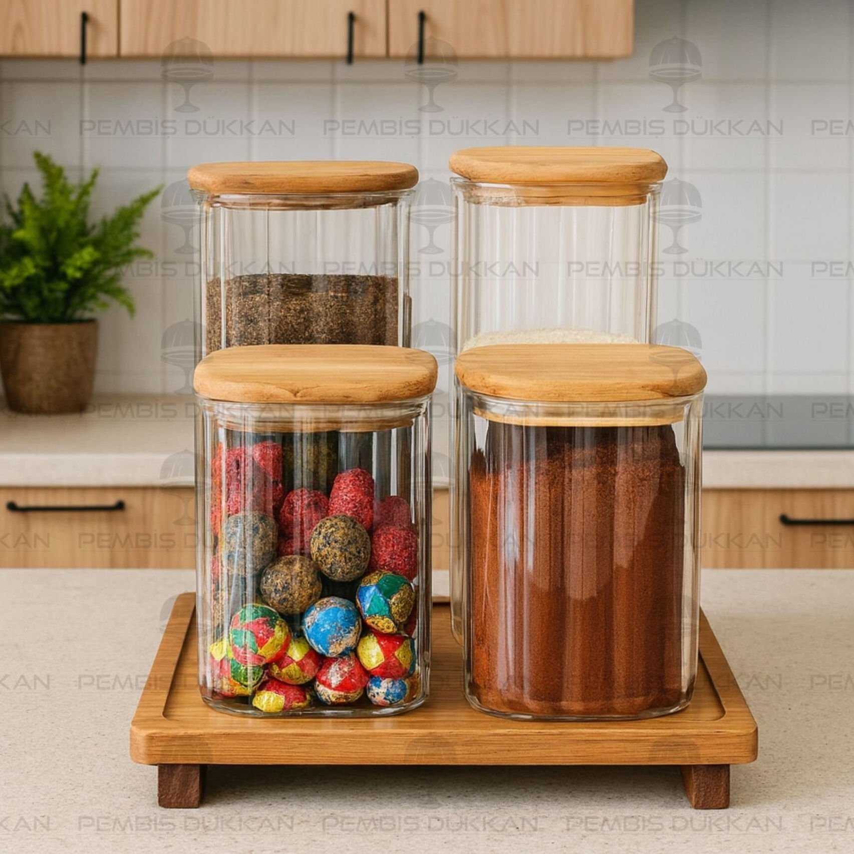 4LÜ VERA TEZGAH ÜSTÜ KAVANOZ KOMBİN SET (BOR063-065-8B70)