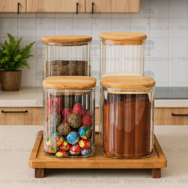 4LÜ VERA TEZGAH ÜSTÜ KAVANOZ KOMBİN SET (BOR063-065-8B70)