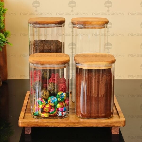 4LÜ VERA TEZGAH ÜSTÜ KAVANOZ KOMBİN SET (BOR063-065-8B70)