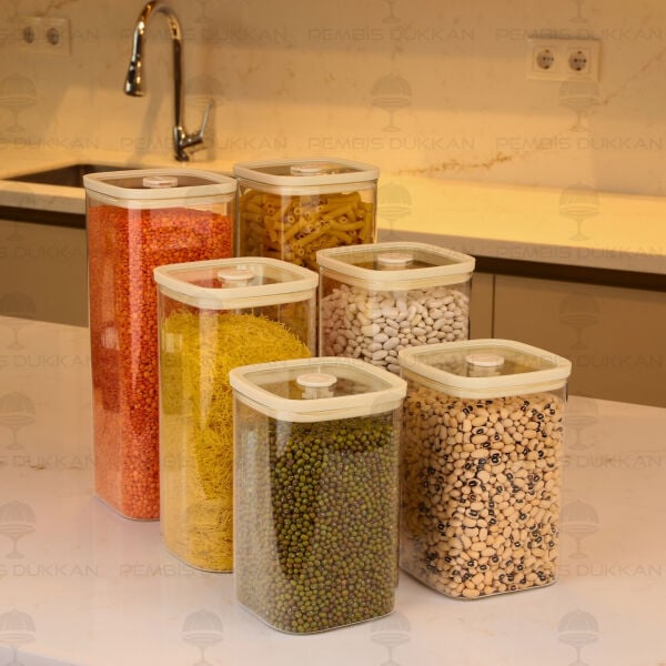 6lı Krem Santa Erzak Kavanoz Set (HJ202-HJ205-HJ207)