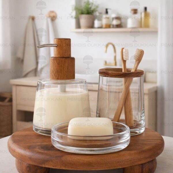 DROPP AKASYA 3 PARÇA CAM SABUNLUK & BANYO SETİ (6933)