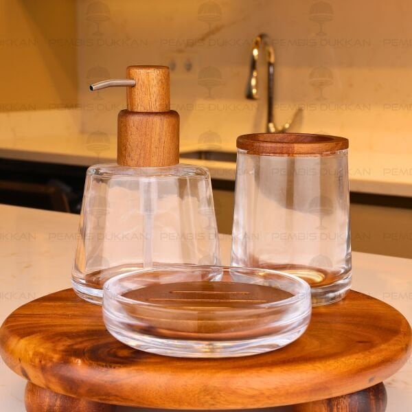 DROPP AKASYA 3 PARÇA CAM SABUNLUK & BANYO SETİ (6933)