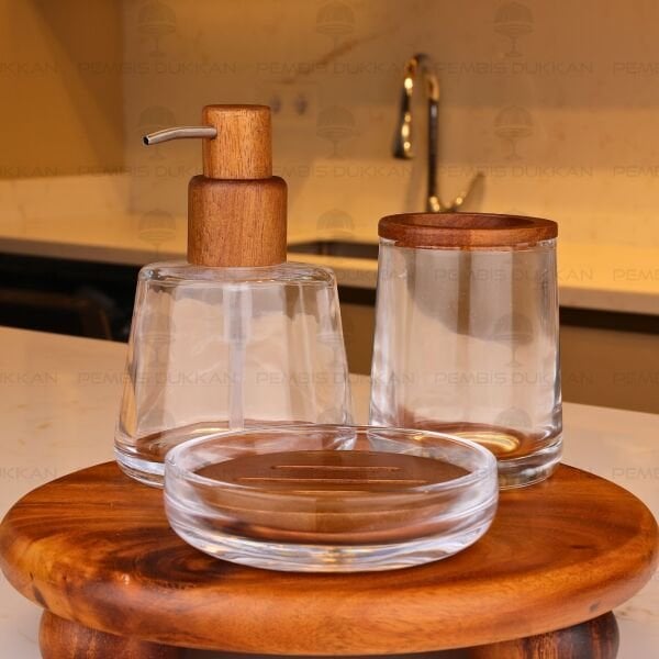 DROPP AKASYA 3 PARÇA CAM SABUNLUK & BANYO SETİ (6933)