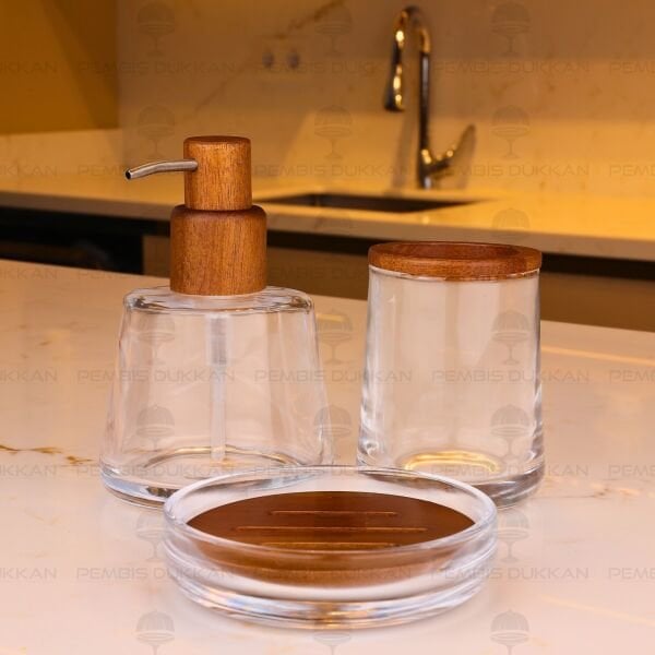 DROPP AKASYA 3 PARÇA CAM SABUNLUK & BANYO SETİ (6933)