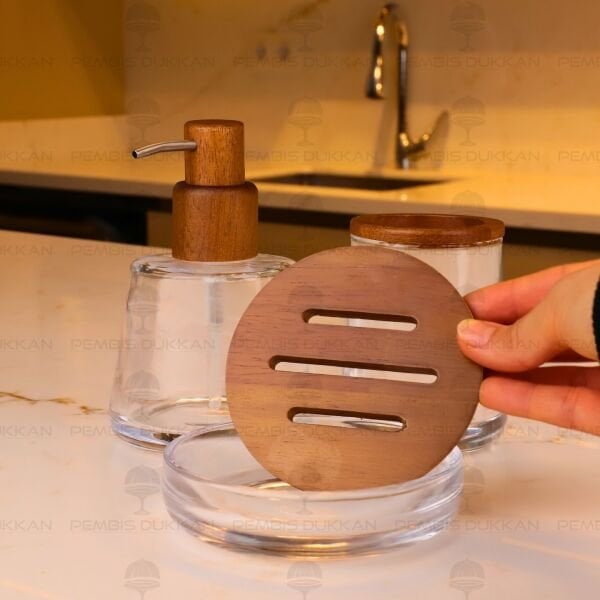 DROPP AKASYA 3 PARÇA CAM SABUNLUK & BANYO SETİ (6933)