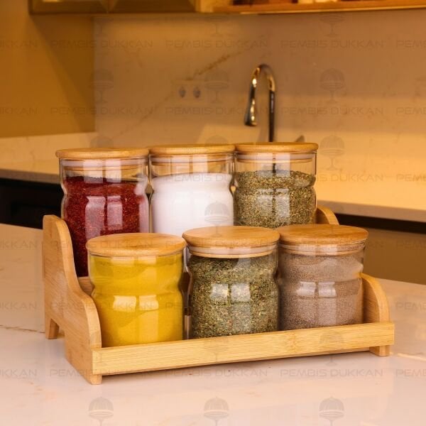 SKY BAMBU STANDI 6LI CAM KAVANOZ BAHARAT SETİ (6242)