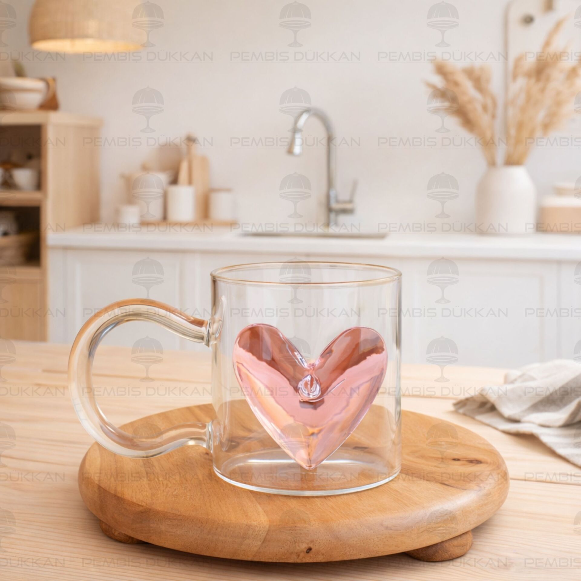 PEMBE KALPLİ, PİNTEREST CAM KUPA (1J45)