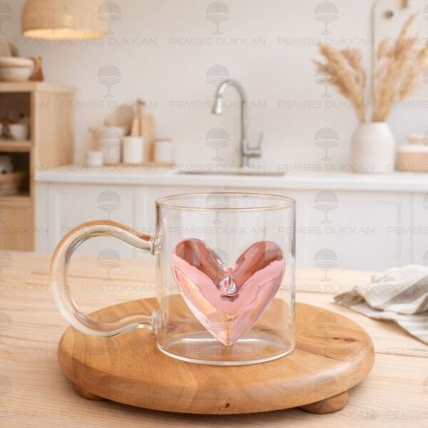 PEMBE KALPLİ, PİNTEREST CAM KUPA (1J45)