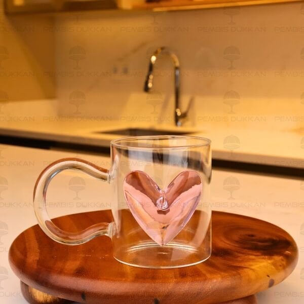 PEMBE KALPLİ, PİNTEREST CAM KUPA (1J45)