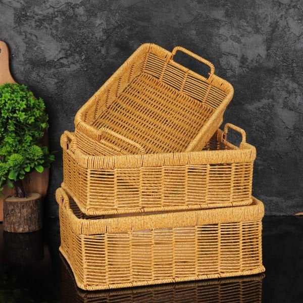 1 ADET MİEN DİKDÖRTGEN KULPLU RATTAN SEPET(BOY SEÇİNİZ)