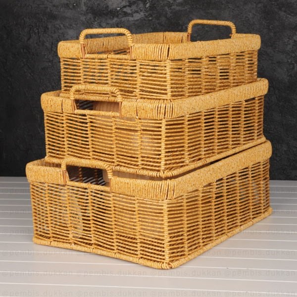 1 ADET MİEN DİKDÖRTGEN KULPLU RATTAN SEPET(BOY SEÇİNİZ)