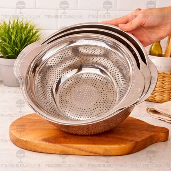 25CM OSLO YUVARLAK KULPLU, ÇELİK SÜZGEÇ (SZG191)