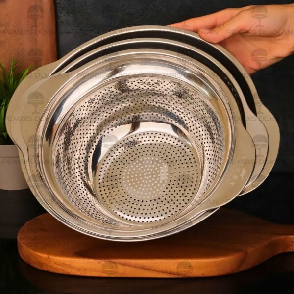 25CM OSLO YUVARLAK KULPLU, ÇELİK SÜZGEÇ (SZG191)