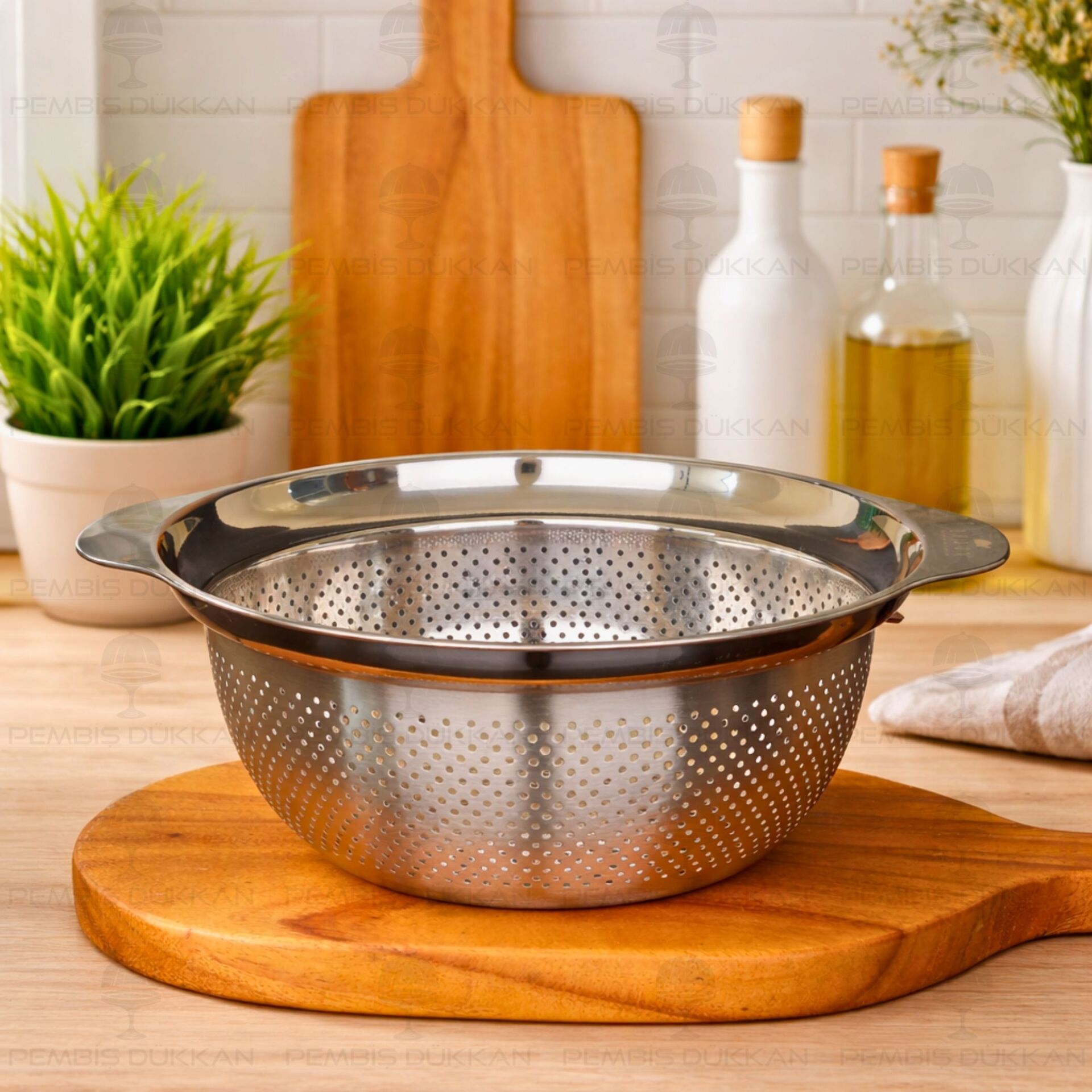 27CM OSLO YUVARLAK KULPLU, ÇELİK SÜZGEÇ (SZG192)