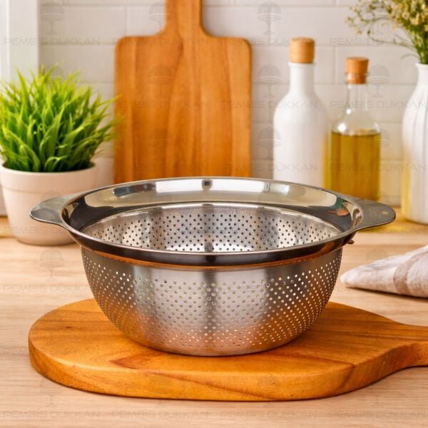 27CM OSLO YUVARLAK KULPLU, ÇELİK SÜZGEÇ (SZG192)