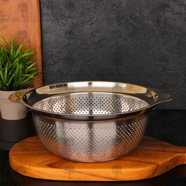 27CM OSLO YUVARLAK KULPLU, ÇELİK SÜZGEÇ (SZG192)