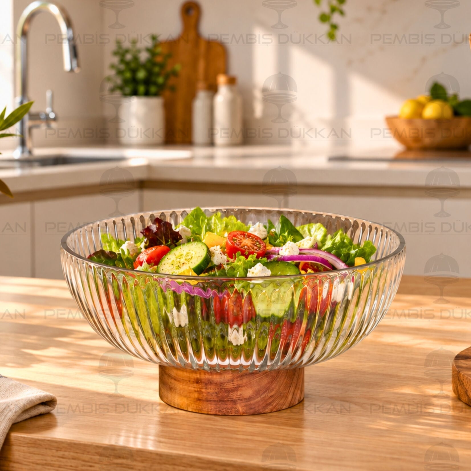 Misya Akasya Altlıklı, Büyük Boy Cam Salata Kase (250100)