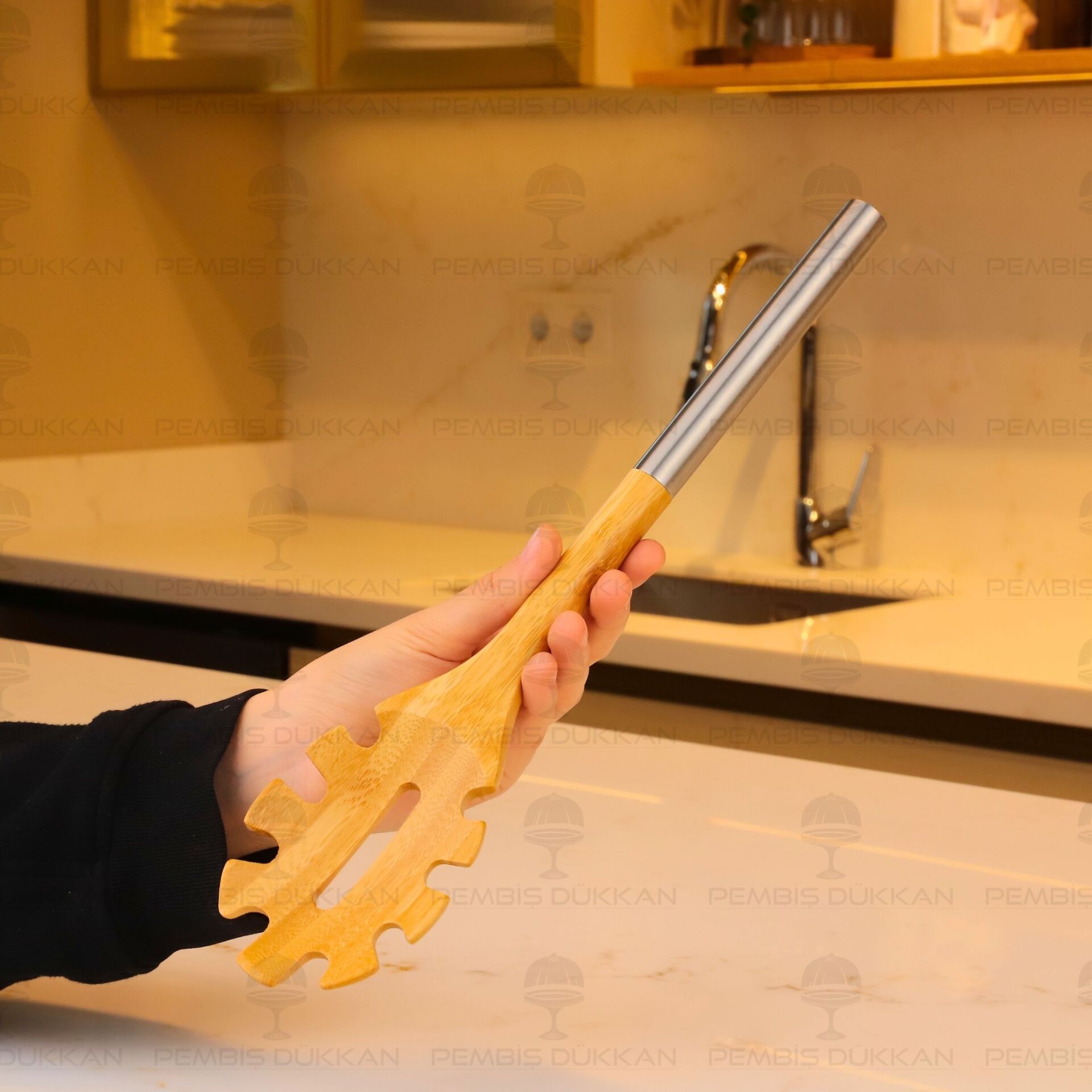 BAMBU METAL SAPLI MAKARNA SERVİS (7B190)