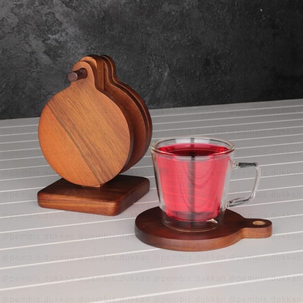 AKASYA STANDLI 4LÜ KUPA & BARDAK ALTLIĞI SET (7B92)