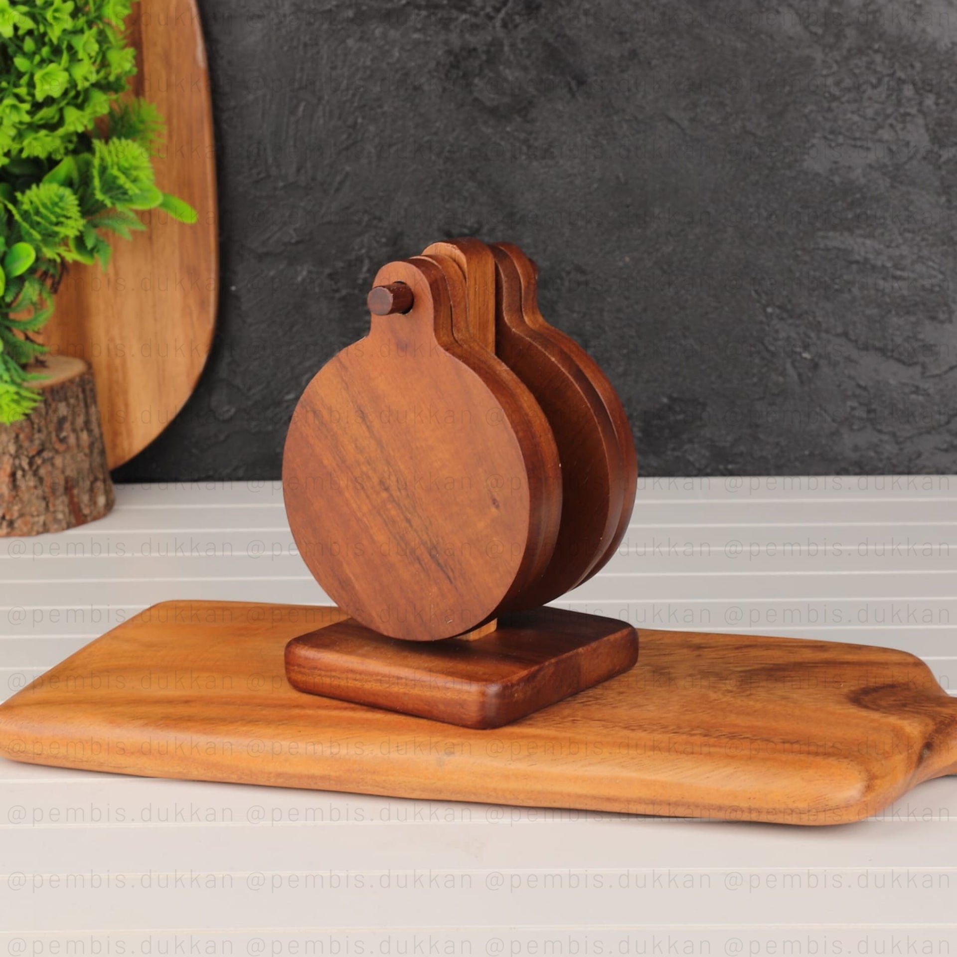 AKASYA STANDLI 4LÜ KUPA & BARDAK ALTLIĞI SET (7B92)