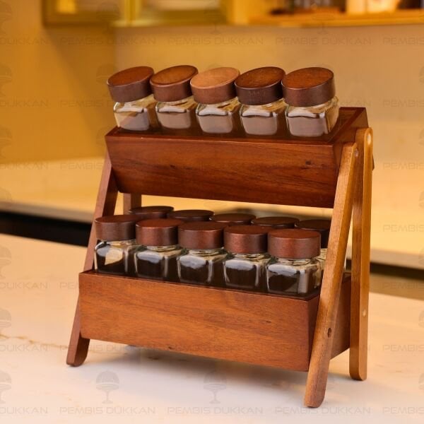 AKASYA 2 KATLI STAND, 15Lİ AKASYA BAHARATLIK TEZGAH ÜSTÜ KOMBİN SET (7B247-7119009)