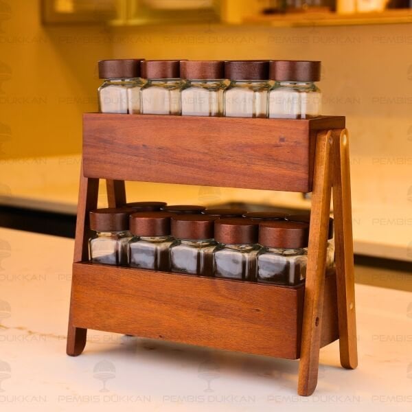 AKASYA 2 KATLI STAND, 15Lİ AKASYA BAHARATLIK TEZGAH ÜSTÜ KOMBİN SET (7B247-7119009)